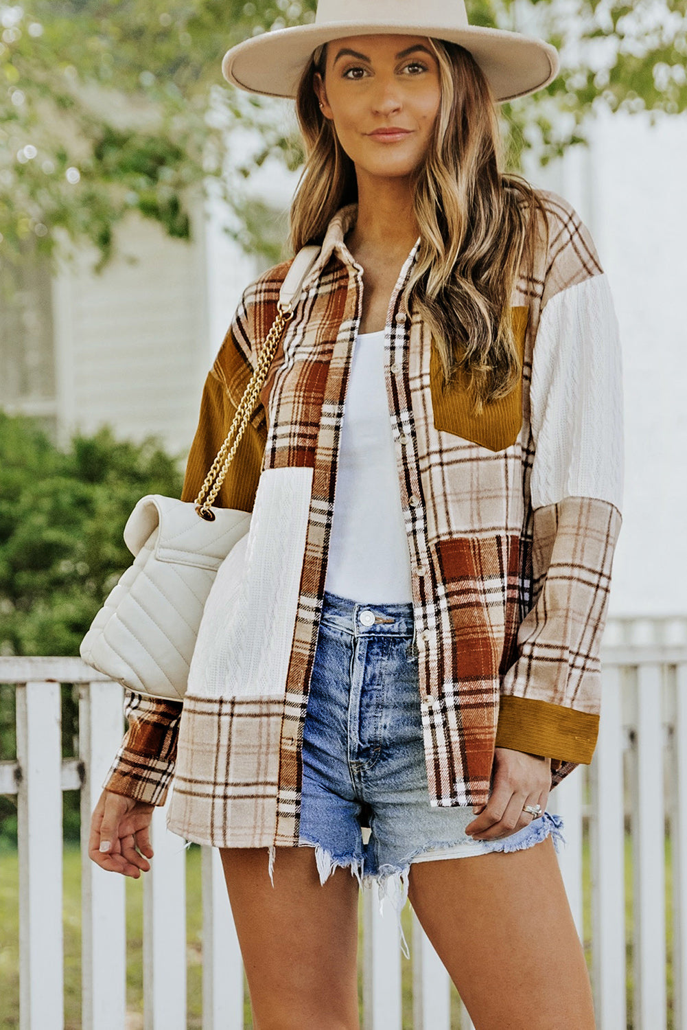 EB | Gitterhemde mit Patchwork-details Baumwollmischung Perfekt für Layering