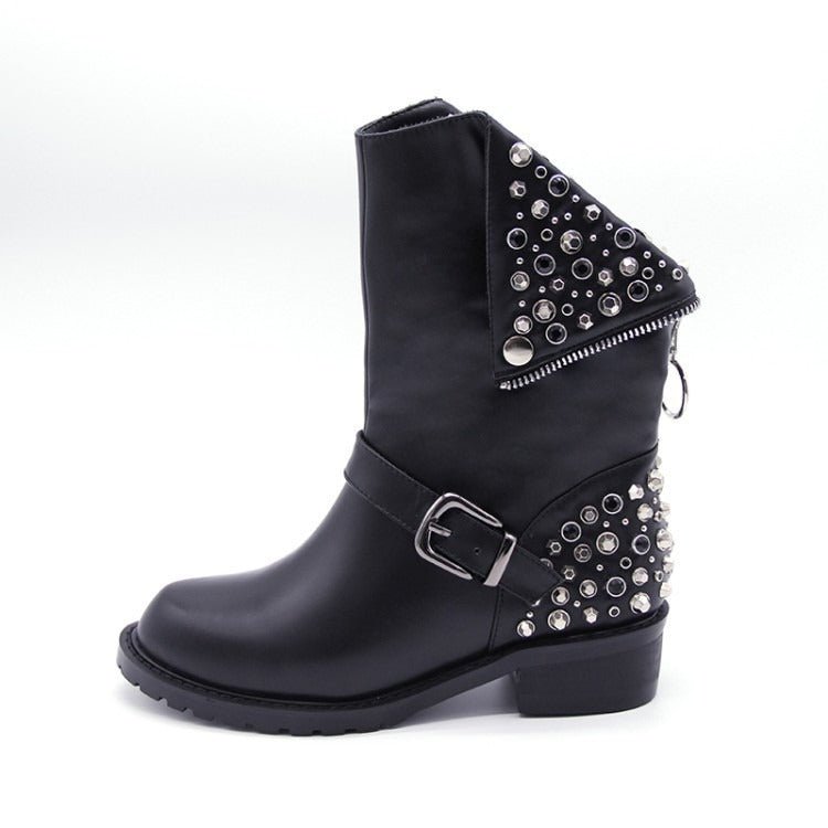 EB | Bikerstiefel für Damen mit Schnalle Silberne Nieten
