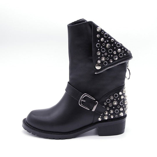 EB | Bikerstiefel für Damen mit Schnalle Silberne Nieten