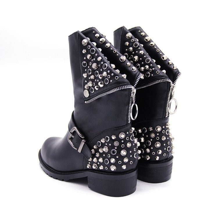 EB | Bikerstiefel für Damen mit Schnalle Silberne Nieten