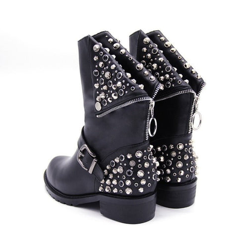 EB | Bikerstiefel für Damen mit Schnalle Silberne Nieten