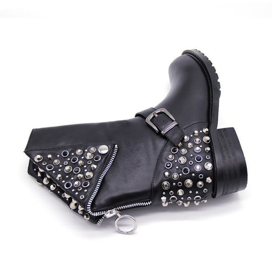 EB | Bikerstiefel für Damen mit Schnalle Silberne Nieten