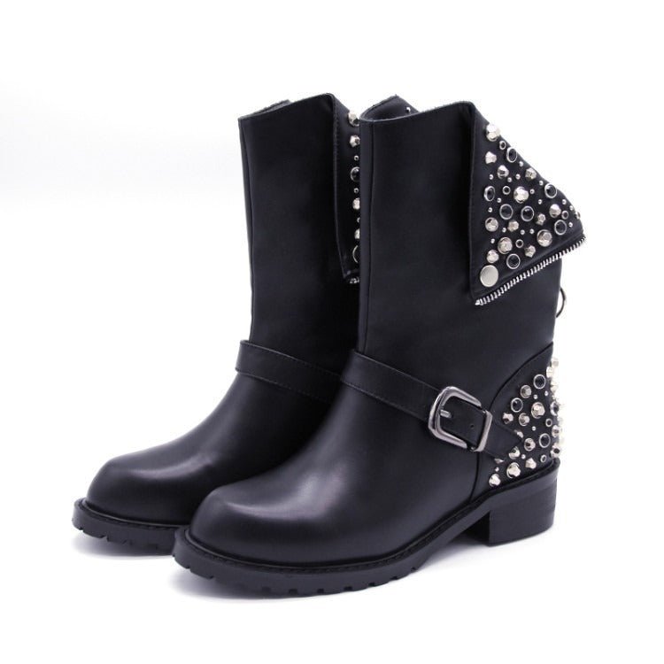 EB | Bikerstiefel für Damen mit Schnalle Silberne Nieten