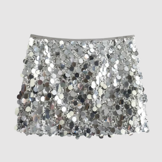 EB | Damen Pailletten Rock Silber Kurz