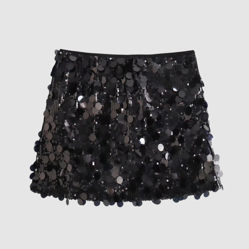 EB | Damen Pailletten Rock Silber Kurz