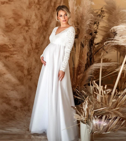 EB | Damen Weißes Maxikleid Umstandskleid