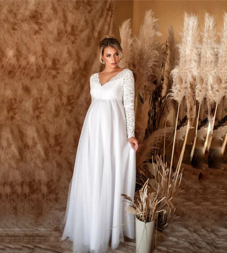 EB | Damen Weißes Maxikleid Umstandskleid