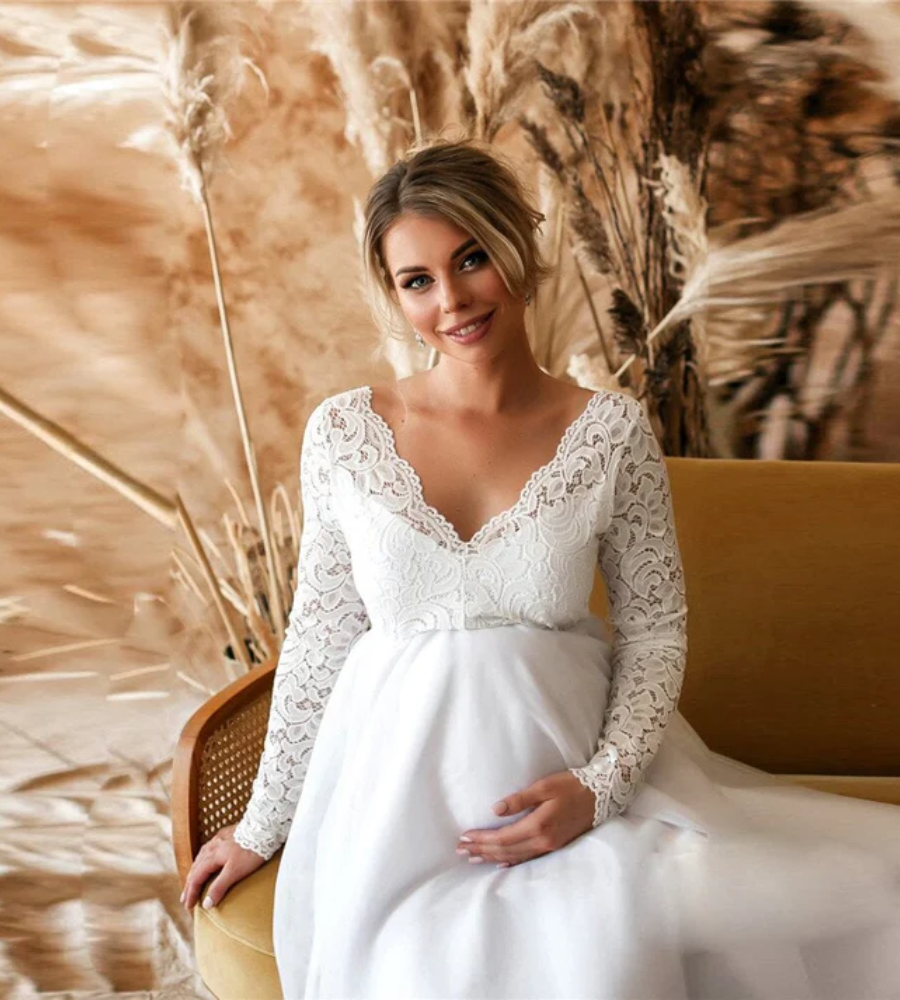 EB | Damen Weißes Maxikleid Umstandskleid