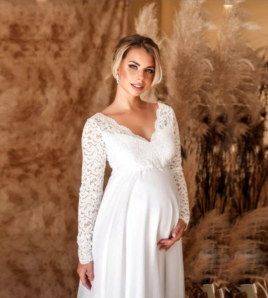 EB | Damen Weißes Maxikleid Umstandskleid