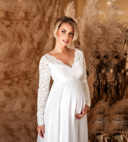 EB | Damen Weißes Maxikleid Umstandskleid