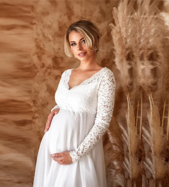 EB | Damen Weißes Maxikleid Umstandskleid