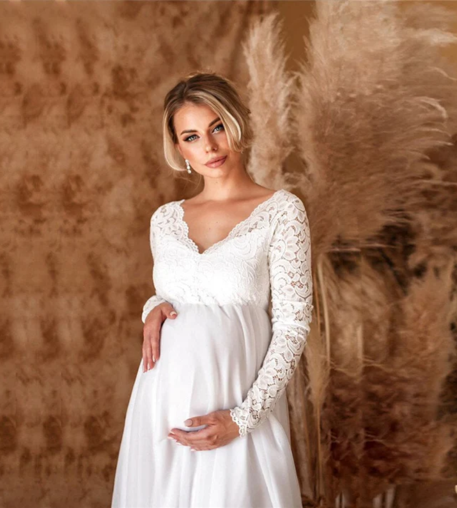 EB | Damen Weißes Maxikleid Umstandskleid
