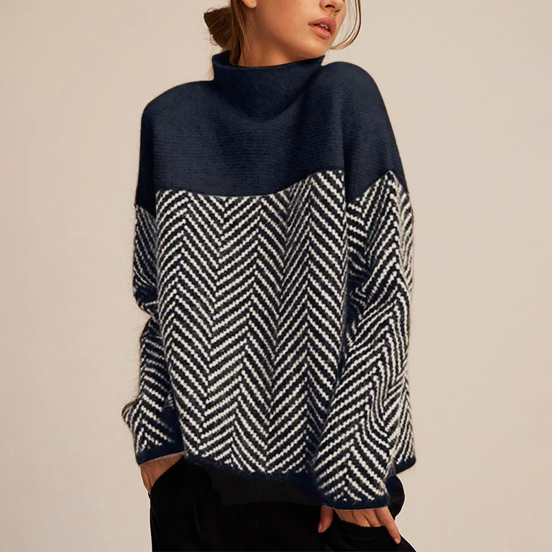 EB | Strickpullover mit Hohem Kragen Grafisches Muster und Weiche Qualität Elegant und Warm