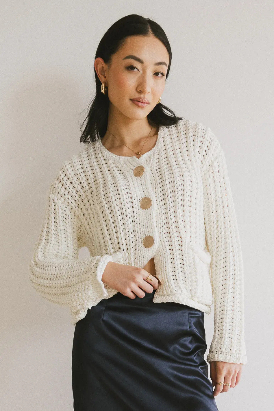 EB | Gemütlicher Chic Damenstrickjacke mit Knöpfen und Taschen