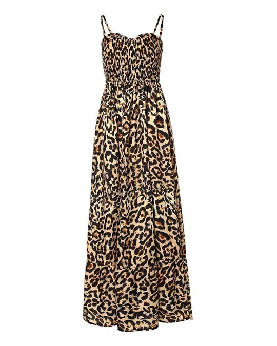 EB | Kleid mit Leopardenmuster und Hosenträgern mit V-Ausschnitt