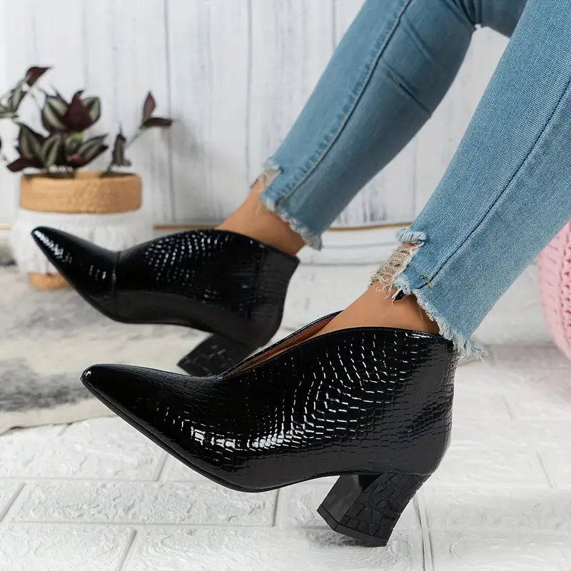 EB | Glänzende Croco Print Stiefeletten