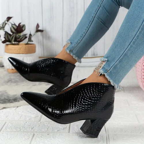 EB | Glänzende Croco Print Stiefeletten