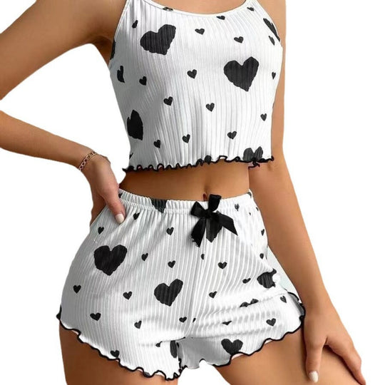 EB | Liebe Bedruckte Hosenträger Shorts Pyjama Set