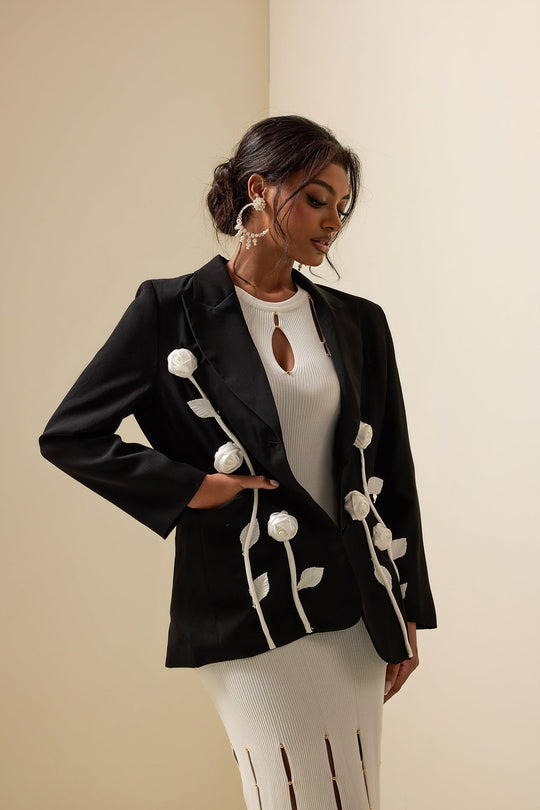 EB | Floraler Kontrast Langarm-Blazer Jacke