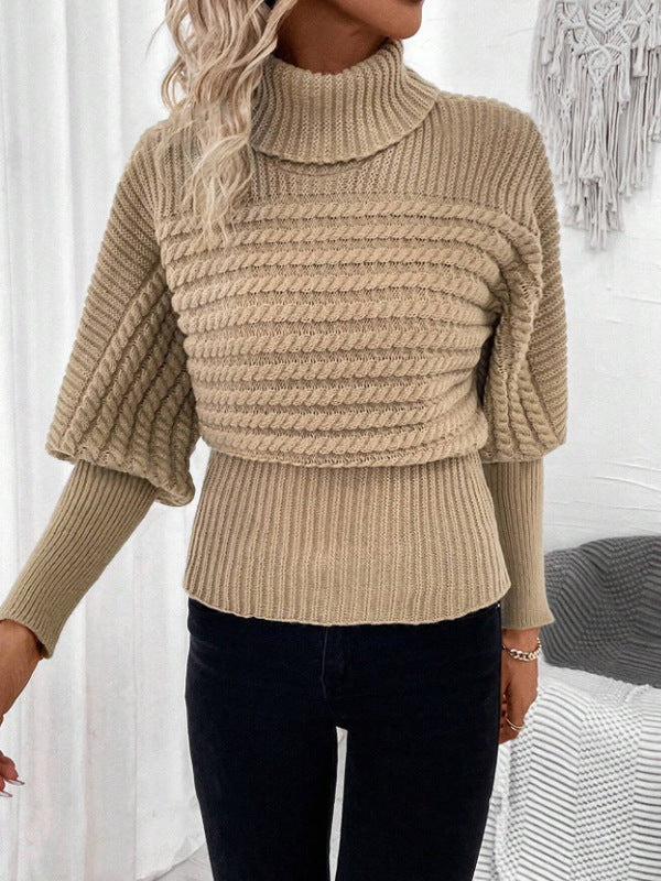 EB | Pullover mit Hohem Kragen Geschichtete Ärmeln Modern und Warm