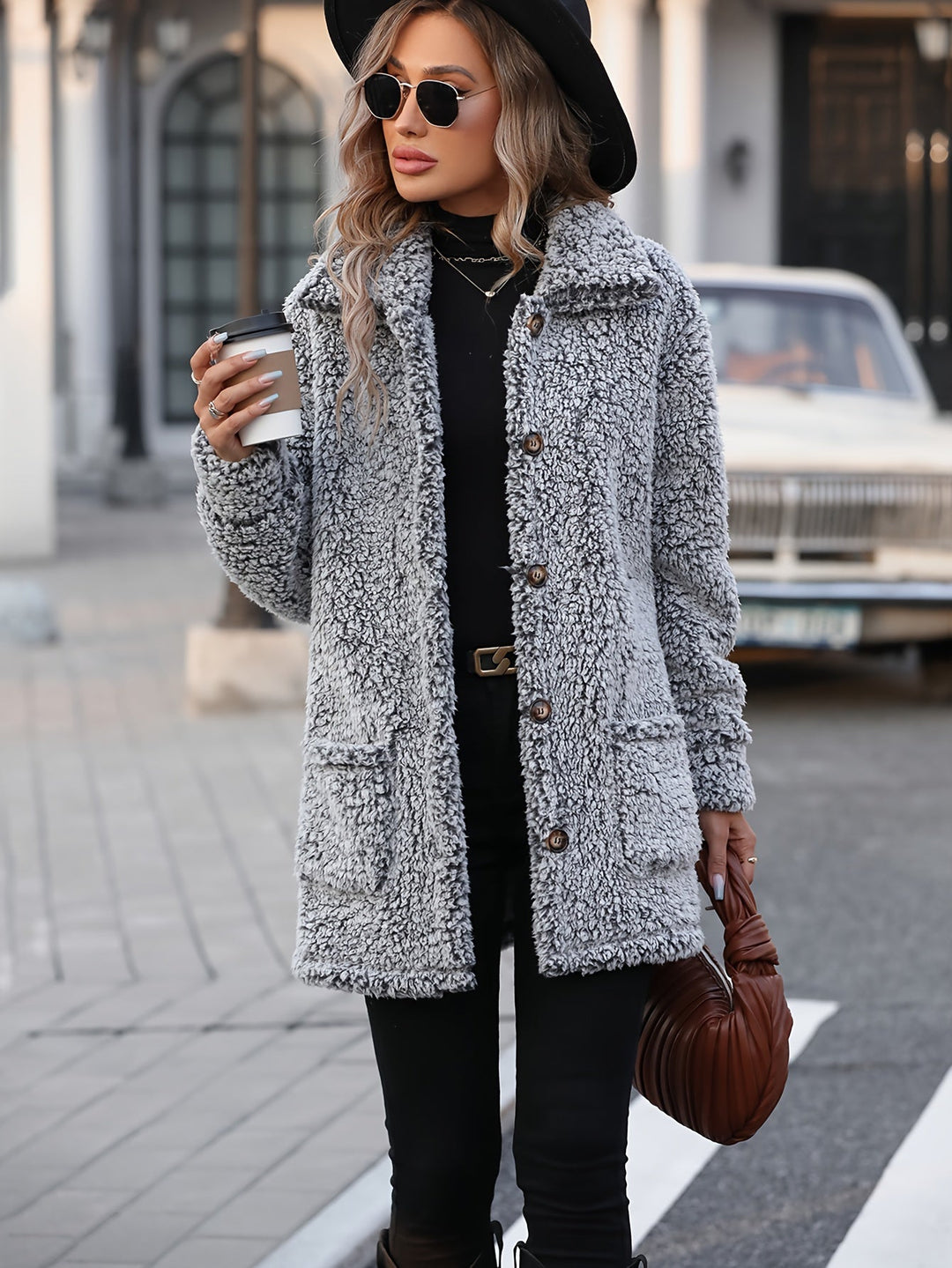 EB | Lange Teddyjacke mit Knöpfen Polyester Komfortabel und Warm