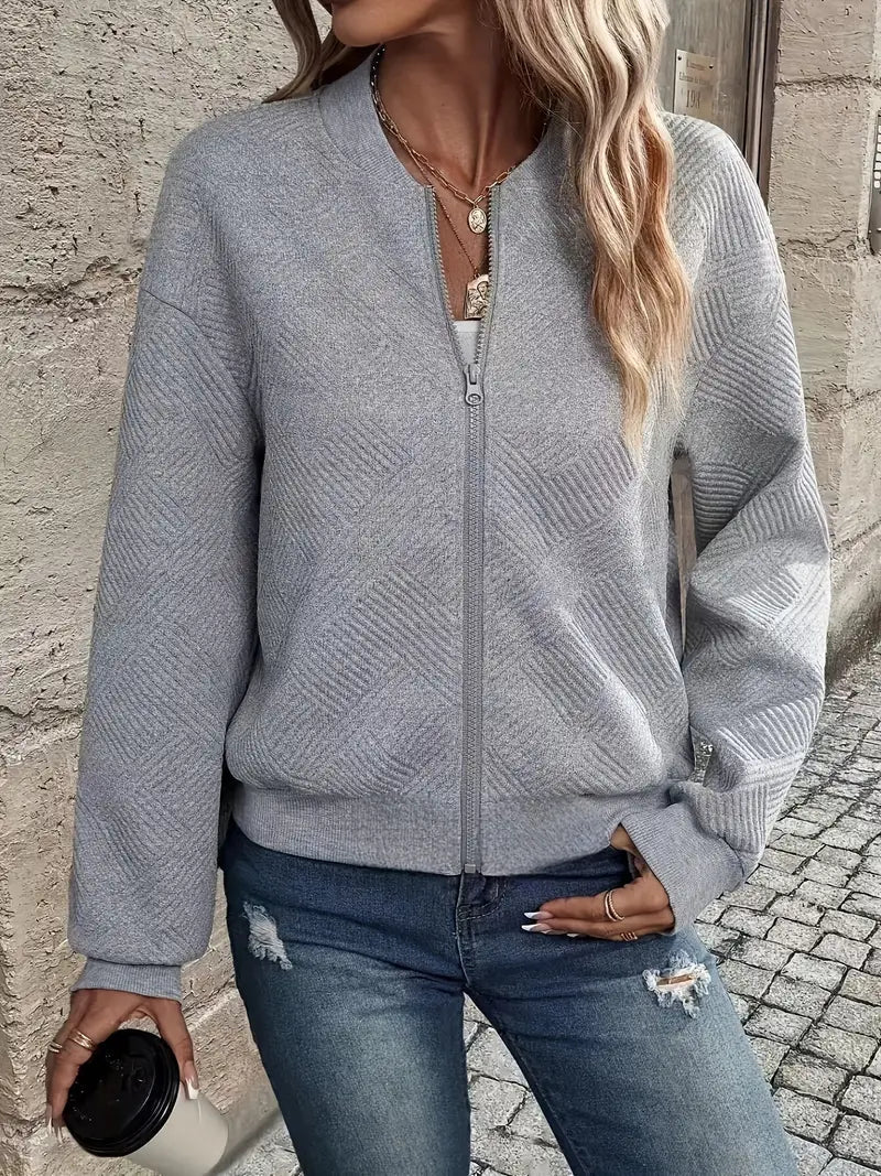 EB | Cardigan - Damen Herbst Zip-Up Texturierter Cardigan mit Rippbund