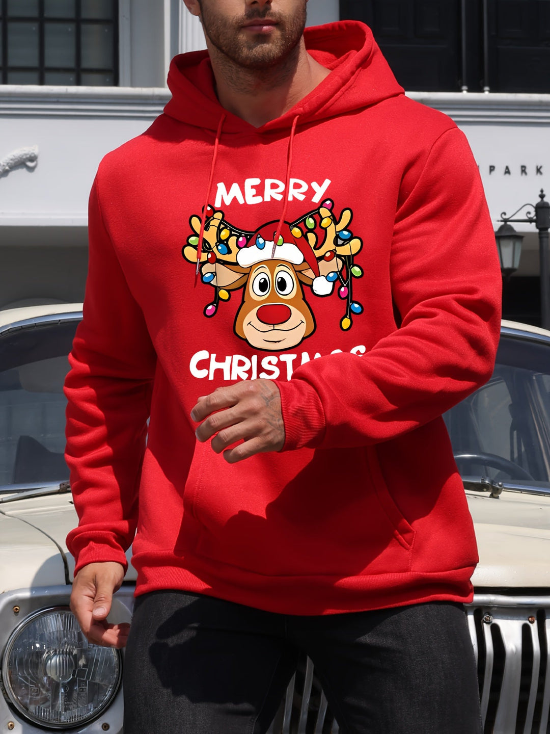 EB | Weihnachtskapuzenpullover mit Rentierdruck Polyester Frohe Weihnachten Design