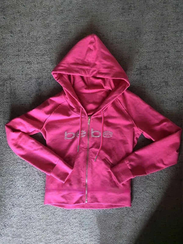 EB | Barbie Rosa Buchstaben Strassdruck Hoodie mit Reißverschluss
