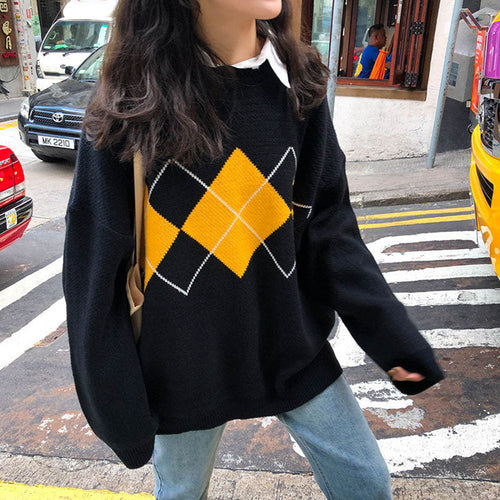 EB | Oversized Argyle Sweater Weich und Warm Lässig Chic