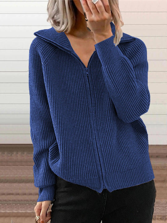 EB | Gemütlicher Baumwolle Strick Zip-Up Pullover Jacke