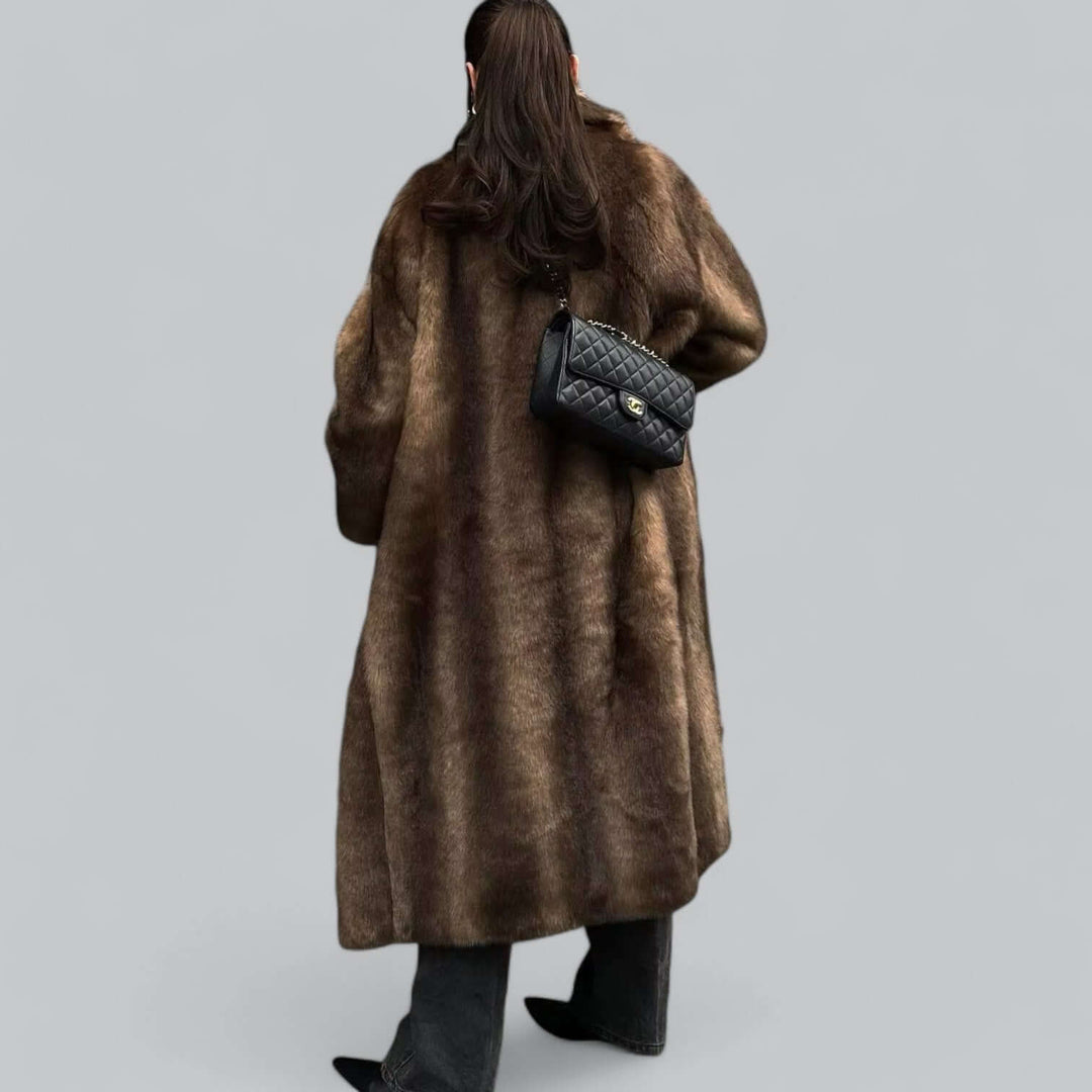 EB | Eleganter Kunstfell Langer Trenchcoat