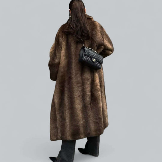 EB | Eleganter Kunstfell Langer Trenchcoat