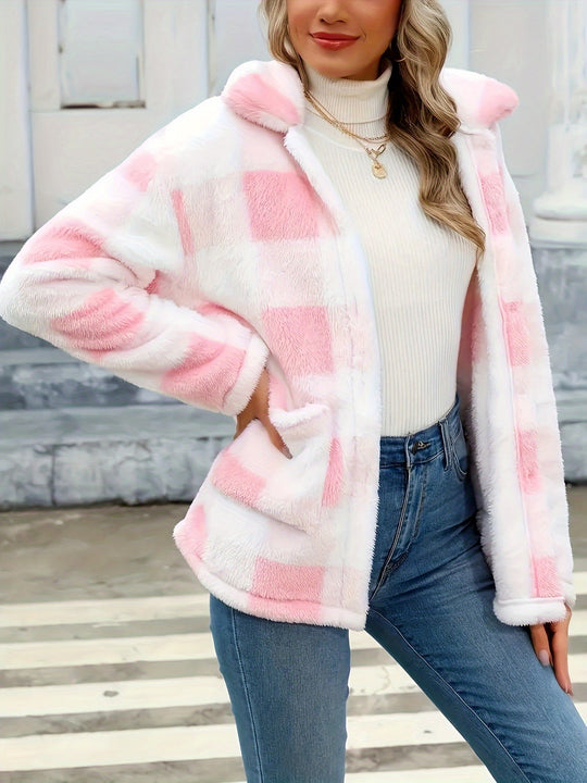 EB | Gitter Teddyjacke mit Knöpfen und Taschen Polyester Warm und Stilvoll