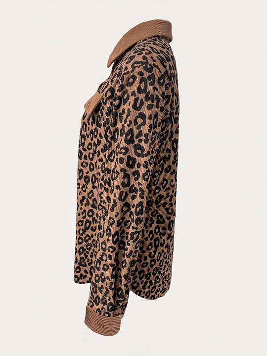 EB | Leopardenmuster Langhe Hemdbluse Polyester Stilvoll und Trendy