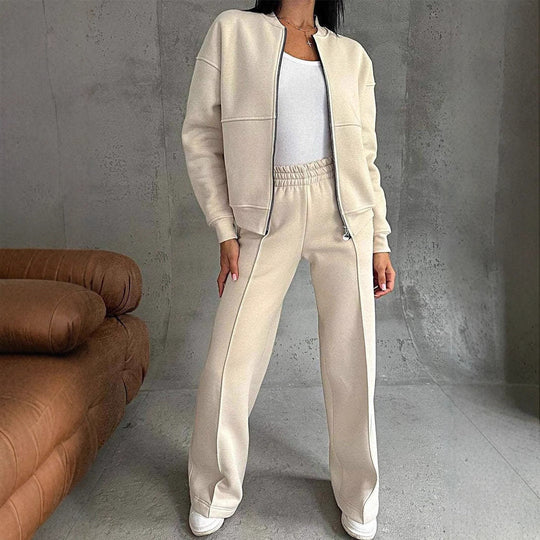 EB | Zweiteiliges Set mit Reißverschlussjacke und Weitem Bein In Sportstyle