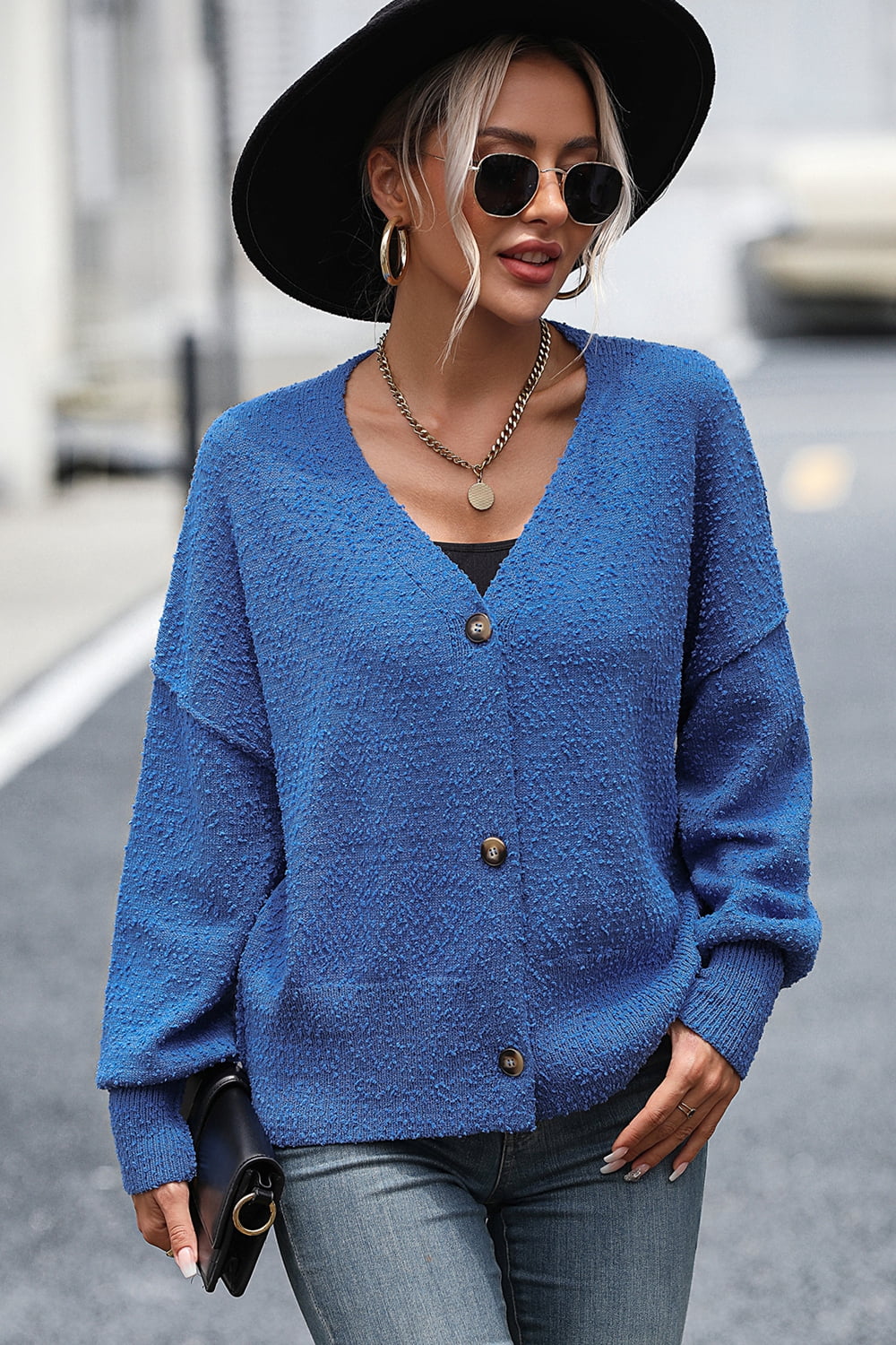 EB | Knopfleiste Cardigan mit fallen Schultern