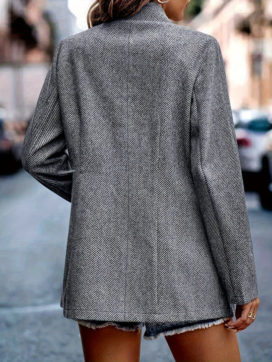 EB | Eleganter Business-Langblazer mit offenem Front und Chevron-Muster Ideal für alle Jahreszeiten