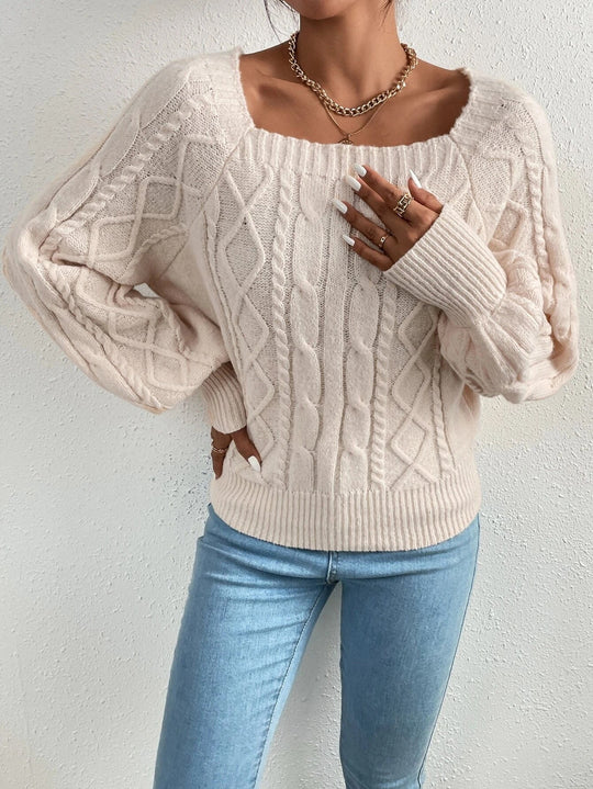EB | Strickbluse mit Quadratischem Ausschnitt Weich und Elegant Kabelstrick
