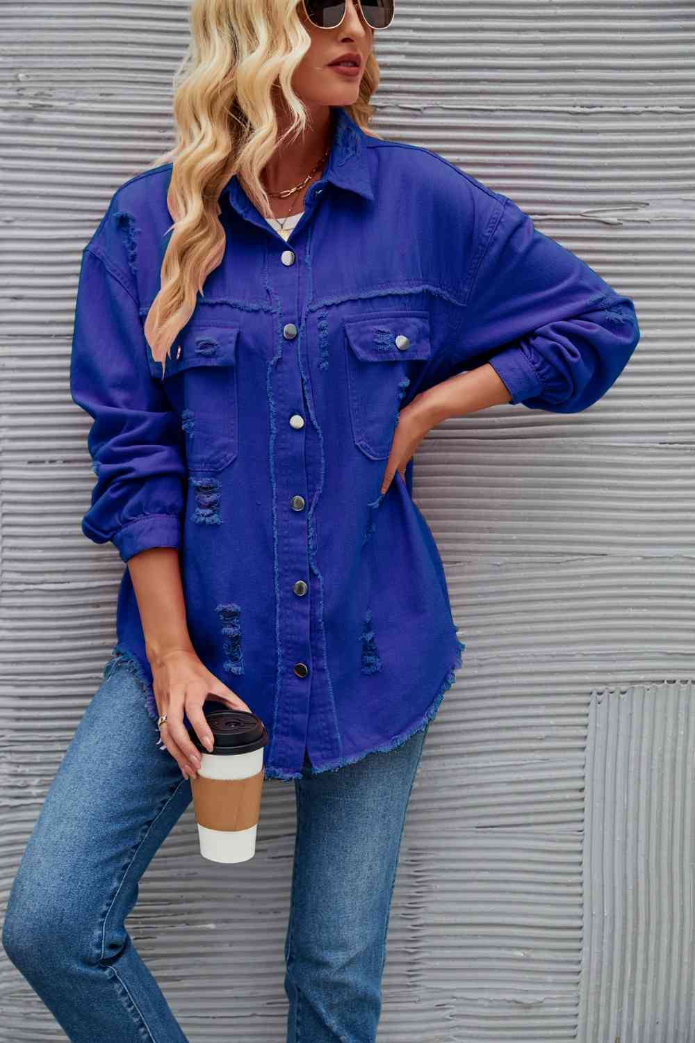 EB | Zerrissene Rohsaum-Denimjacke