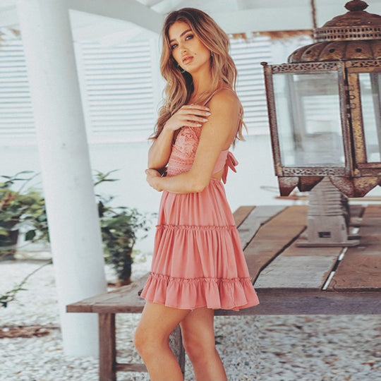 EB | Spitzen-Hosenträger-Spleißkleid