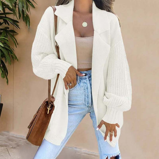 EB | Langer Cardigan mit Strukturierten Ärmeln Polyester Elegant, Bequem