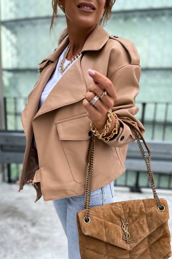 EB | Leder Revers Taschen Britischer Stil Kurzjacke