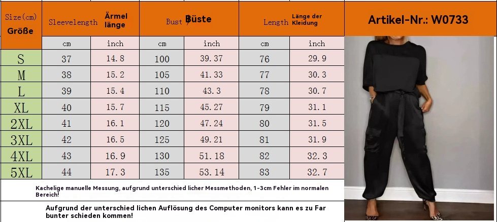 EB | Solide Farbe glatt Satin Top zweiteilige Set für Frauen