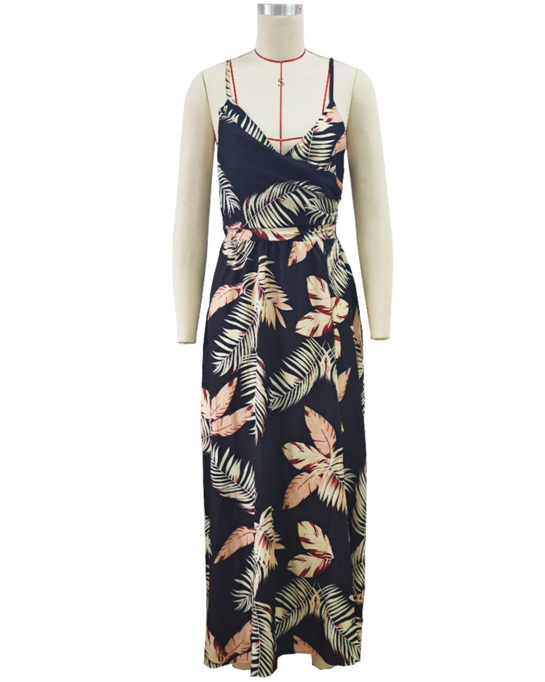 EB | Kleid mit Hosenträgern und V-Ausschnitt mit geteiltem Print
