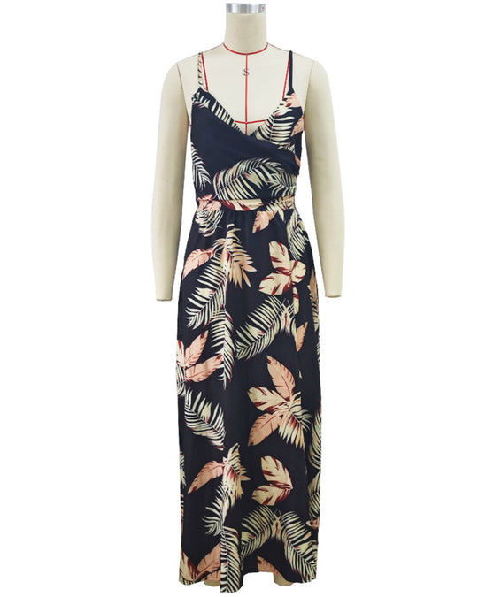 EB | Kleid mit Hosenträgern und V-Ausschnitt mit geteiltem Print