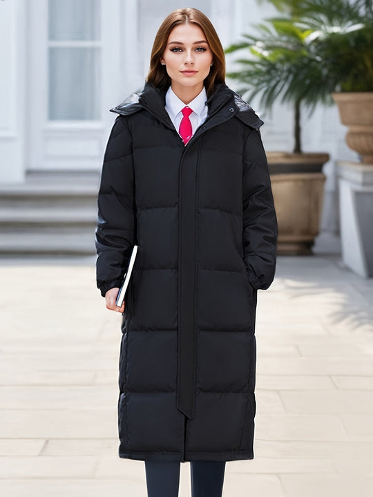 EB | Stylischer Puffer langer Wintermantel mit Kapuze und Polsterung perfekt für Outdoor-Aktivitäten