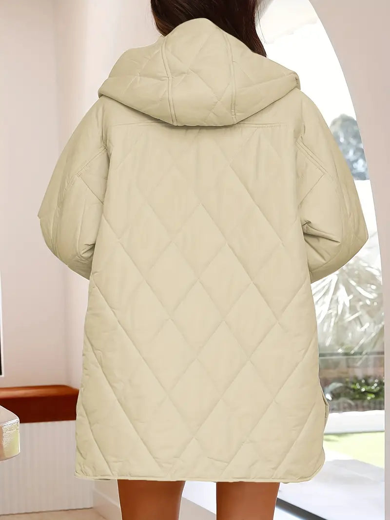 EB | Puffer schwarze und beige Winterjacke für Damen - warm und oversized