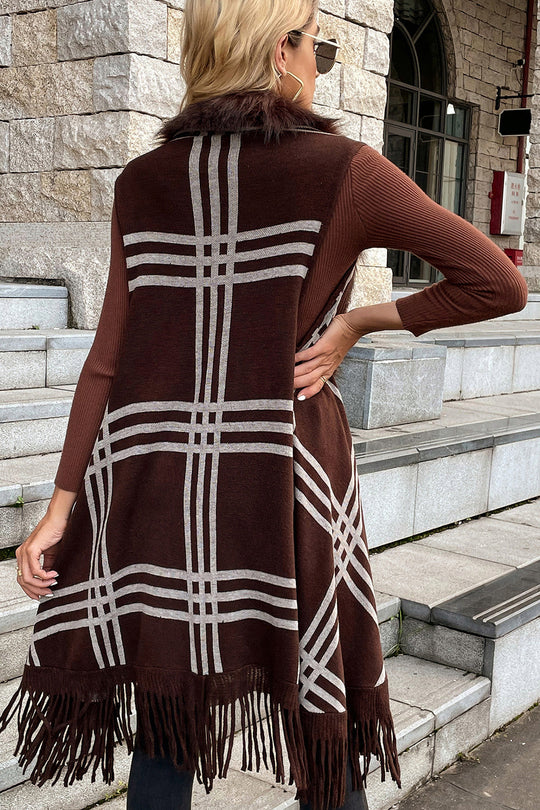 EB | Ärmellose Fransen Detail Strickjacke