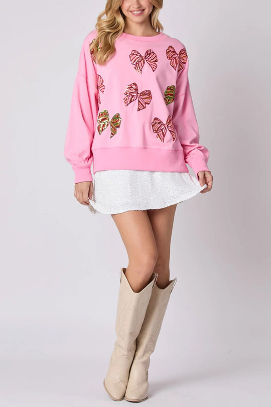EB | Weihnachtsbogen Pailletten Lockere Freizeit Langarm Sweatshirt