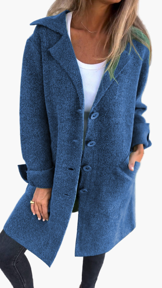 EB | Mantel mit Elegantem Revers - Langer Übergangsjacke für Alltag und Büro